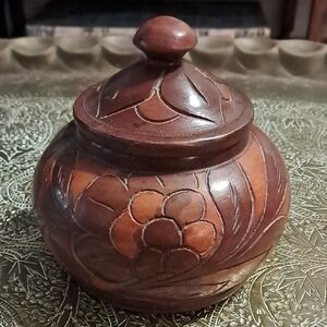 Vintage Hand Carved Haitian Wooden Lidded Trinket Jar